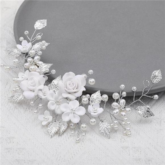 Unicra Flower Bride Wedding Hair Vine Pearl Bridal Piece Leaf Hair Accessories main image 6